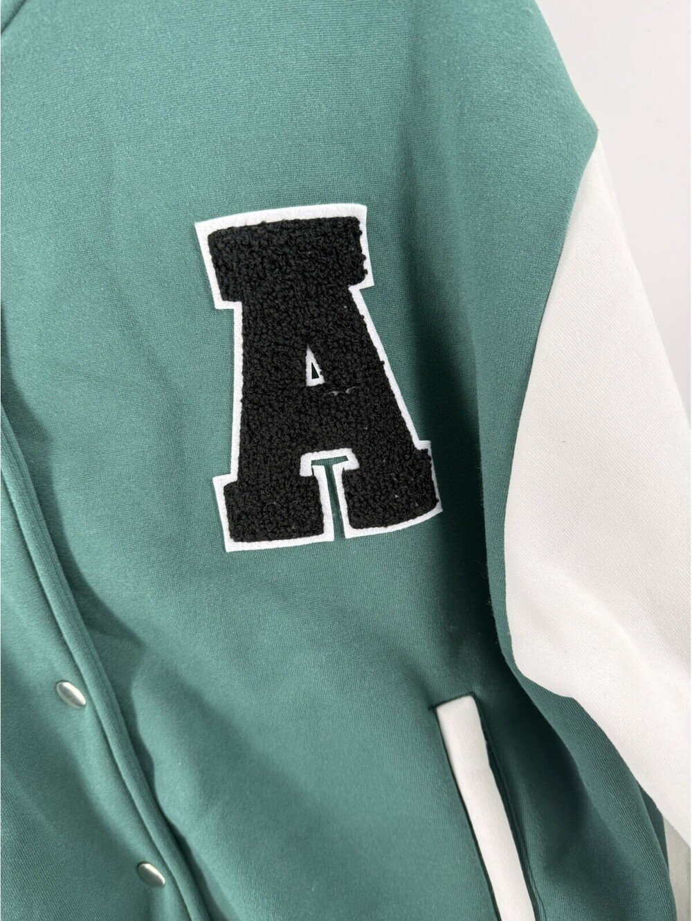 New:  Letterman Varsity Jacket, Green And White Medium - Picture 3 of 8